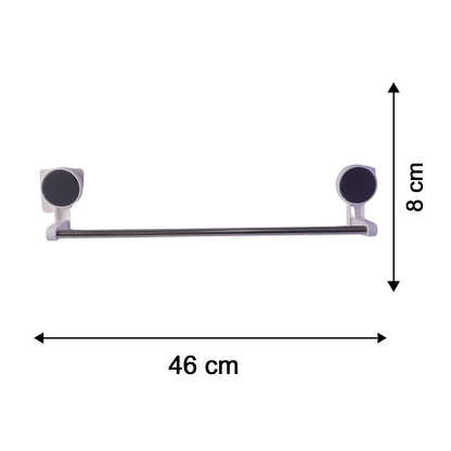 A diagram showing the assembled towel rod with dimensions: 46 cm long and 8 cm high.