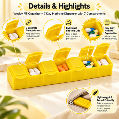 Weekly Pill Organizer – 7 Day Medicine Dispenser with 7 Compartments |