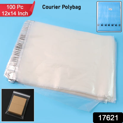 A stack of clear polybags with a silver adhesive strip, with text overlays and small inset images.