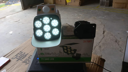 Packaging for the AutoSafeo solar-powered dummy security camera with lights.