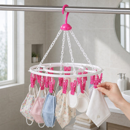 Cloth Drying Hanger – Round with 24 Clips, Space-Saving | Indo Glow