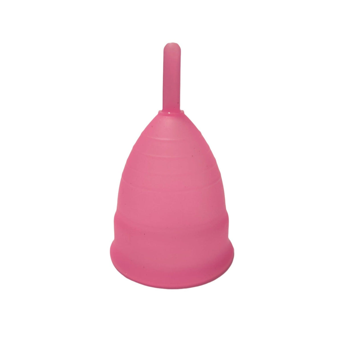 A pink silicone menstrual cup is shown with measurements of 7.5 cm in height and 4.5 cm in width.