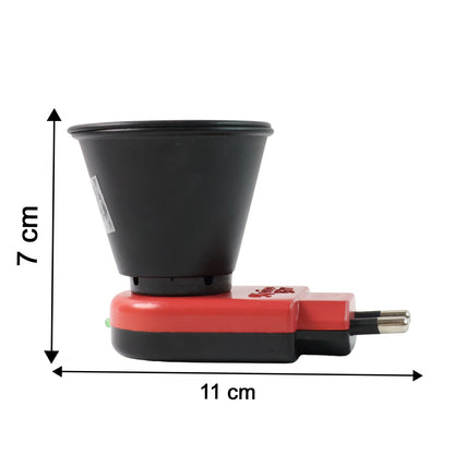 A side view of the red and black electric Kapoor Dani diffuser with dimensions of 7 cm height and 11 cm length.