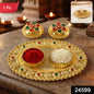Oval Golden Kankavati Kumkum Holder with Meena Work Border